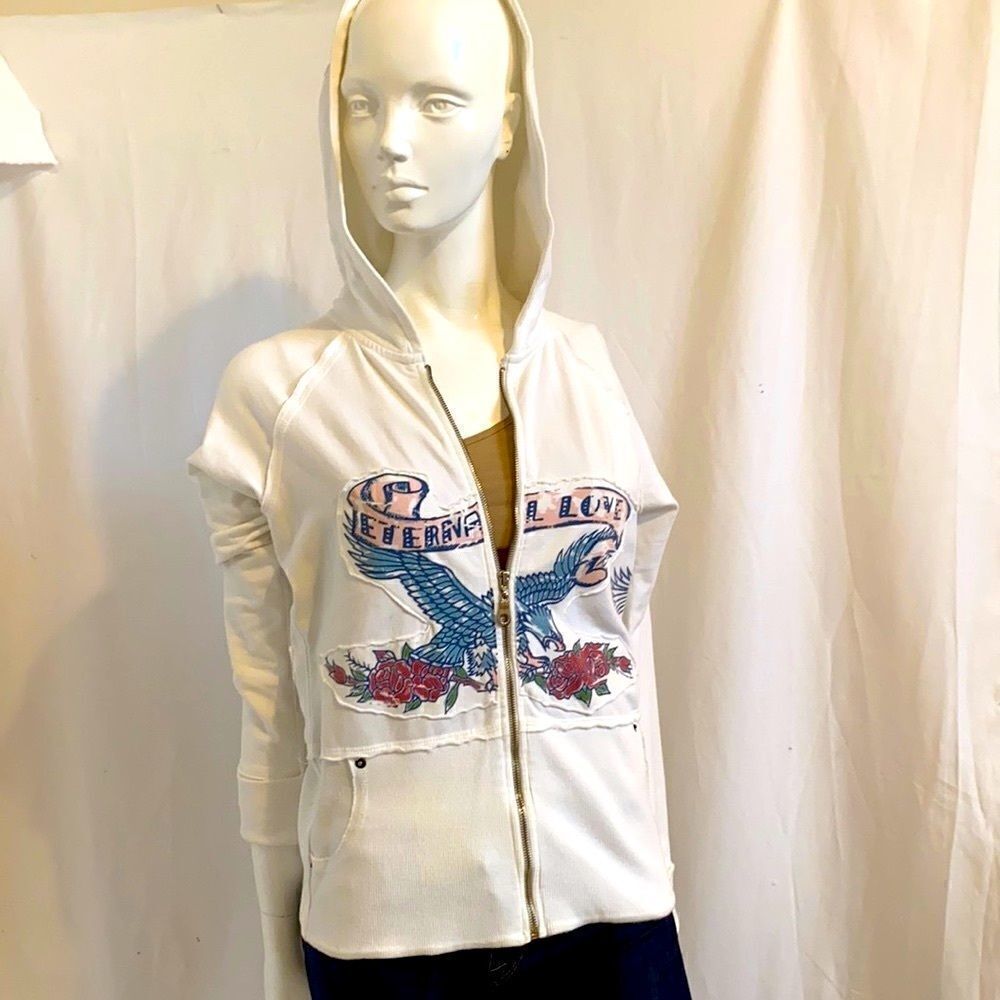Vintage Y2K Hoodie Sweatshirt Bejeweled Susan Fixel Tattoo Art S/M Ed Hardy vibe - Picture 6 of 12